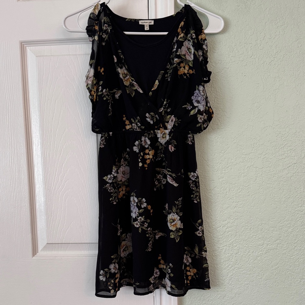 Monteau Black Floral Mini Dress, Size 10